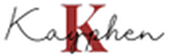 A red letter k with people walking around.