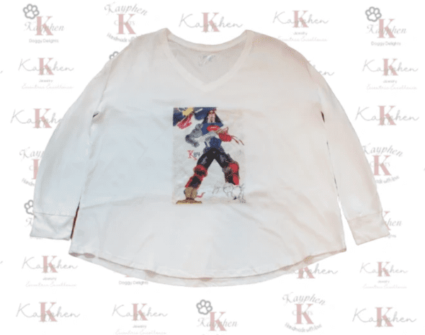 A white shirt with an image of a man in uniform.