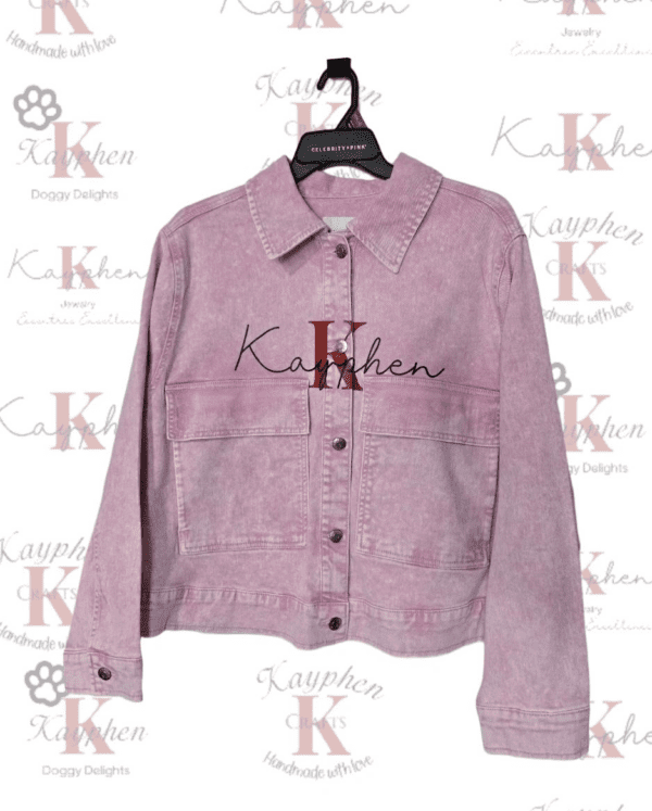 A purple jacket with the word kitchen on it.