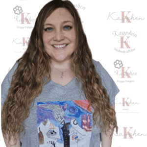 A woman with long brown hair wearing a t-shirt.