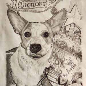 A drawing of a dog with a bunch of stuff on it