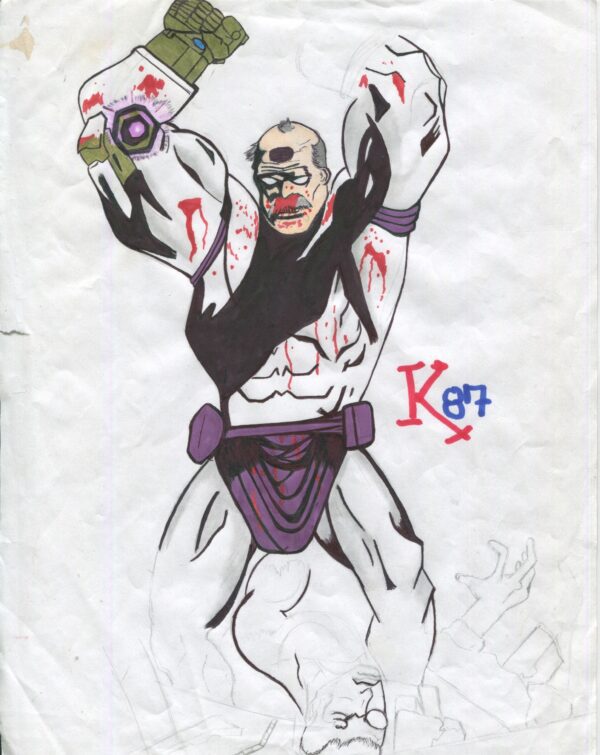 A drawing of a man with a camera in his hand.